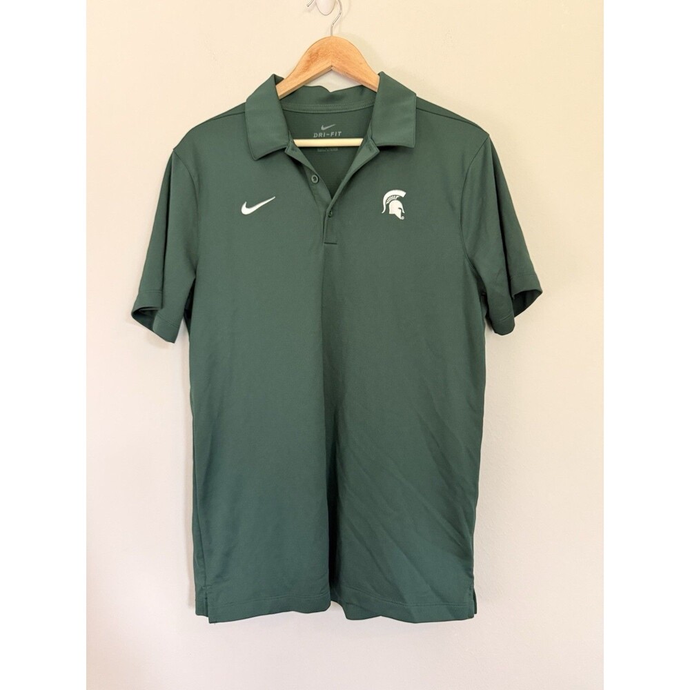 Nike Michigan State Spartans Polo Mens Medium Green Grey Dri-Fit Light Weight